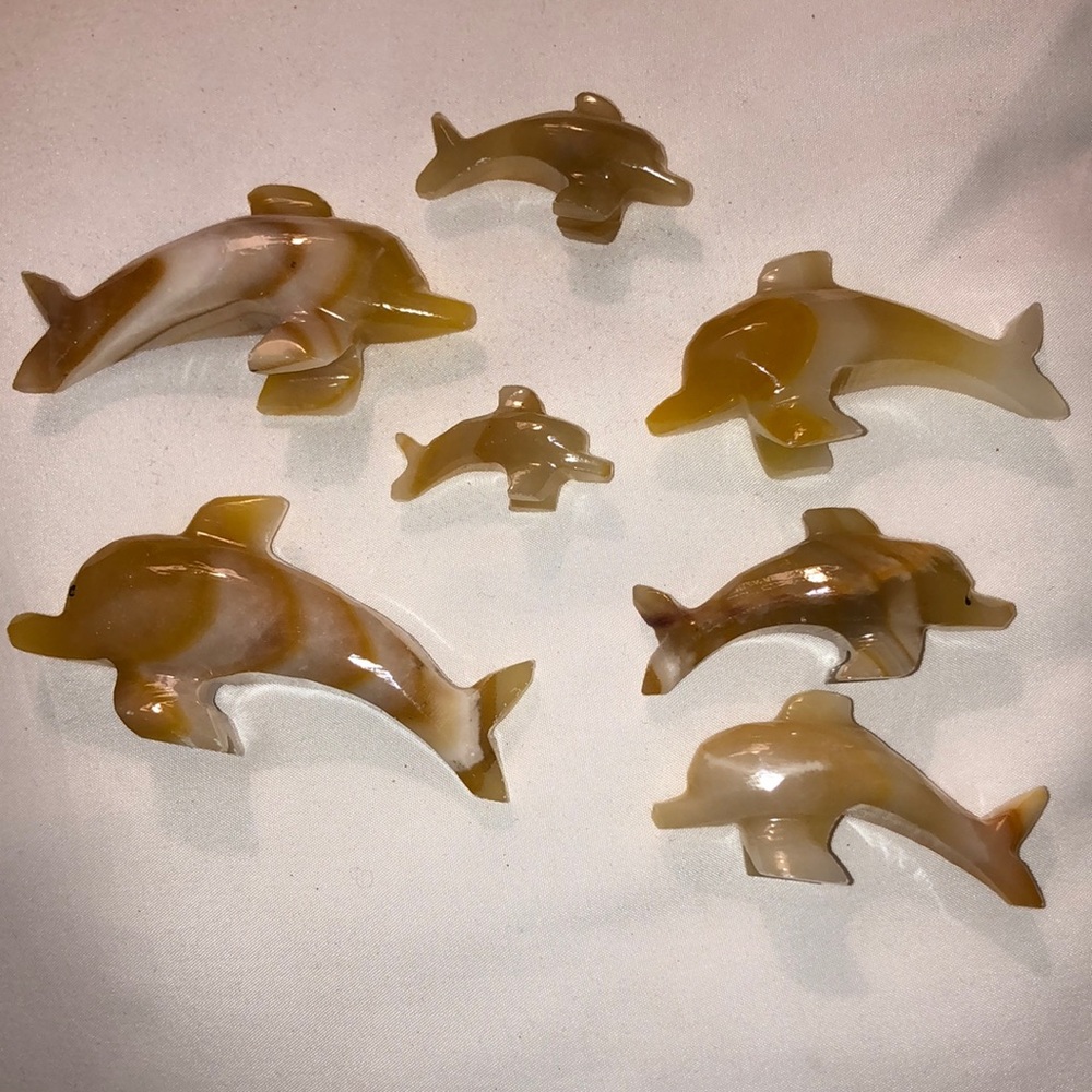Artisan's Hand Carved Onyx Dolphin Animal Figurine Set